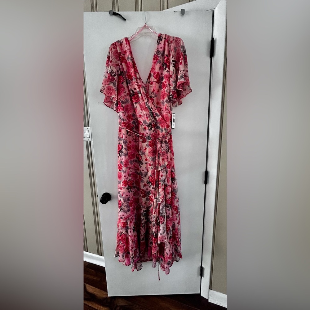 Floral Pink Wrap Midi Dress new w/tags